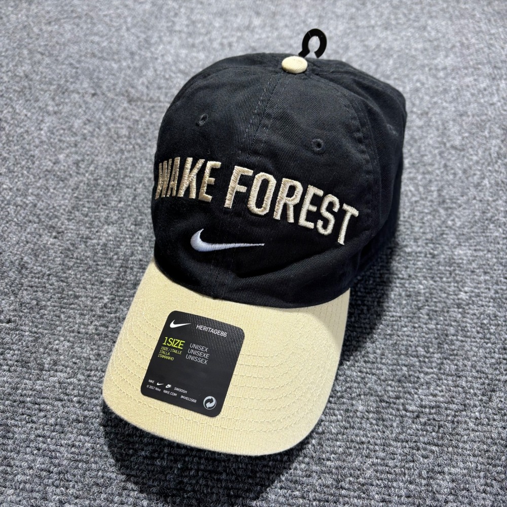 Nike Heritage86 Wake Forest Hat Black Tan Adjustable Swoosh Cap AV7588-014 NWT